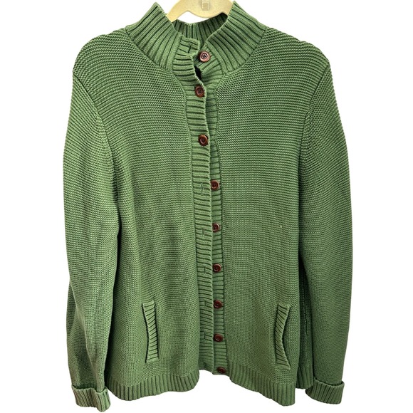 Lands End Chunky Sweater Knit Button Up Cardigan Sweater Collared Pockets - Picture 1 of 3